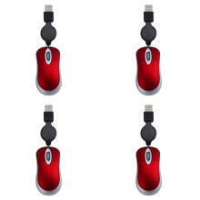 4X Mouse Cablato USB Cavo Retrattile Piccolo Piccolo Mouse Mouse Ottico da Viaggio Compatto da 1600 DPI per Windows 98 2000 XP Vista Ve (Rosso)