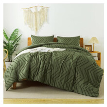 Dark Olive Green Comforter Set Boho Tufted 3-Piece