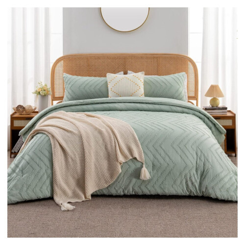 Sage Green Boho Queen Comforter Set 3-Piece