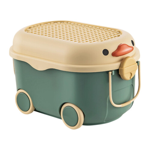 Cartoon Rolling Storage Box with Lid and Handles, Green 1
