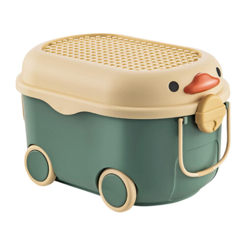 Cartoon Rolling Storage Box with Lid and Handles, Green 2