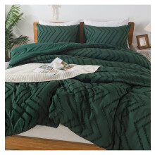 Dark Emerald Green Comforter Set Boho Tufted 3-Piece