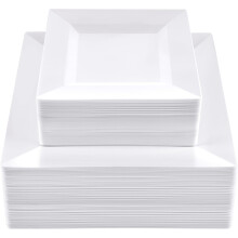 White Square Plastic Plates 9.5 inch and 6.5 inch 100 pcs