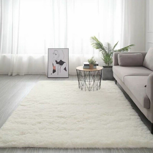 TAKTUK Microfiber Area Rug White Fluffy Machine Washable