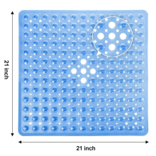 Clear Blue Shower Mat 21x21 Inch Non-Slip with Suction Cups