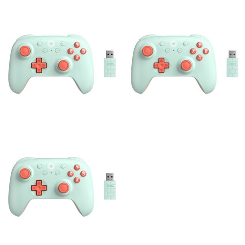 3X 8BitDo Controller di Gioco Wireless 2.4G con Joystick Ad Effetto Hall per PC  per Raspberry Pi Android, Arancione-Verde