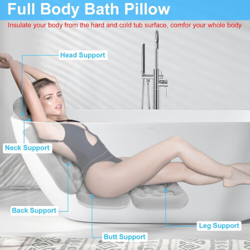 Full Body Bath Pillow Gray Support for Head Neck Shoulders 1