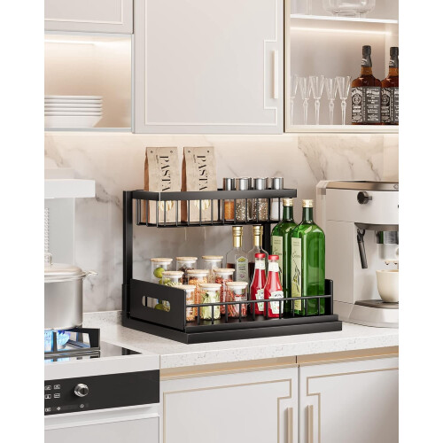 Under Sink Organizer Stainless Steel 2-Tier Pull-Out 1