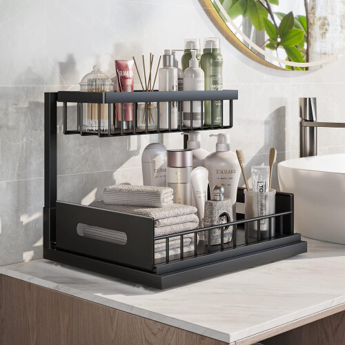 Under Sink Organizer Stainless Steel 2-Tier Pull-Out 2
