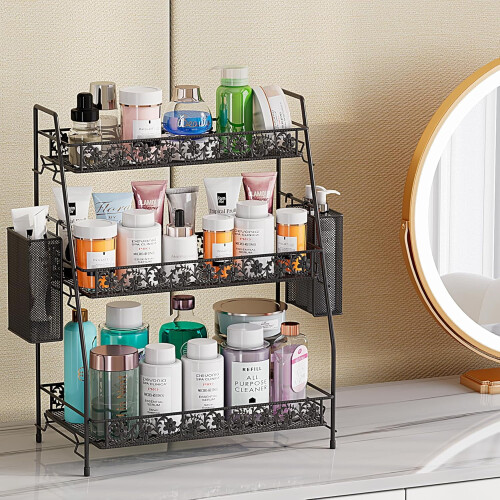 Bathroom counter organizer 3-tier with 2 metal baskets 2