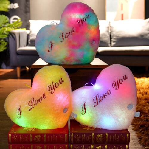 Heart Shaped Plush Pillow with LED Light White 2