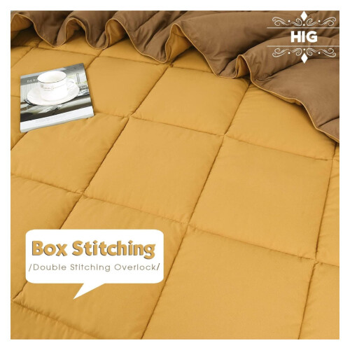 TiaGOC mustard yellow reversible comforter set queen 3-piece 2