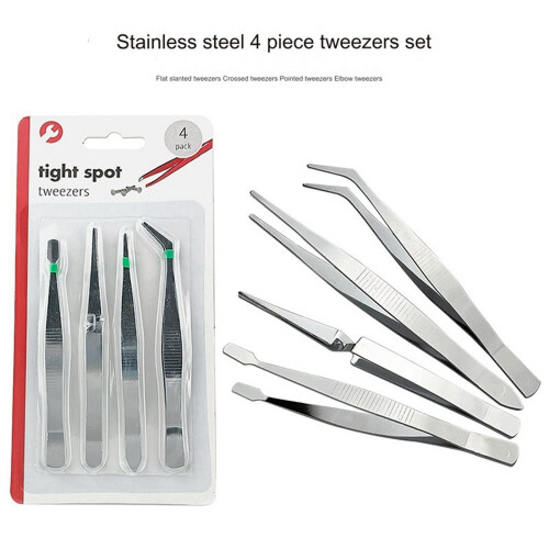 Stainless Steel Combination Tweezers Set Elbow Tip 4-Piece 1