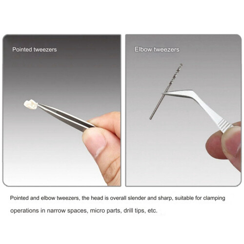 Stainless Steel Combination Tweezers Set Elbow Tip 4-Piece 2