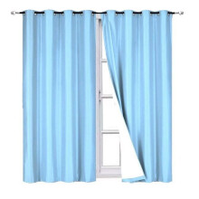 Light Blue Faux Silk Blackout Curtains 2 Panels 37x84 in