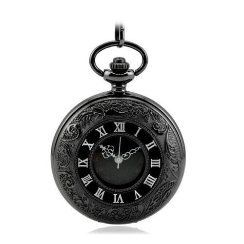 Antique pocket watch with black dial