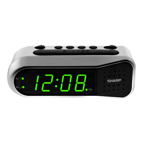SHARP digital dual alarm clock silver green LED display