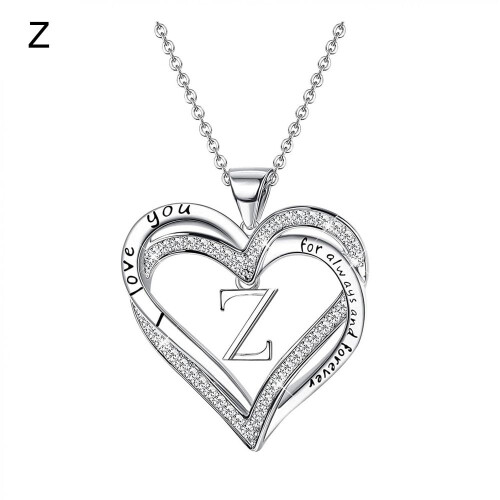 Silver Plated Initial Heart Charm Necklace for Women