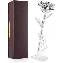 Forever Rose, 24k Gold Foil Eternal Rose With Display Stand In Box Silver Artificial Rose Flowers For Mom, Lover, Women Thanksgiving Da