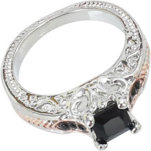 Black Square Cut Cubic Zirconia Promise Ring for Women