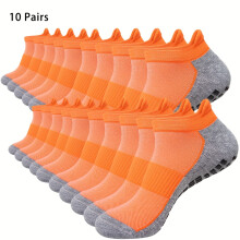 (Orange, L-(EU-40-43)) 10 Pairs of Breathable Mesh Short Socks for Men And Women, Suitable for Pilates And Yoga, Featuring Terry Bottom