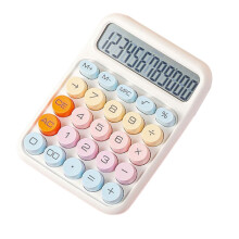 Mechanischer Taschenrechner, großes LCD-Display, große runde Tasten, weiß