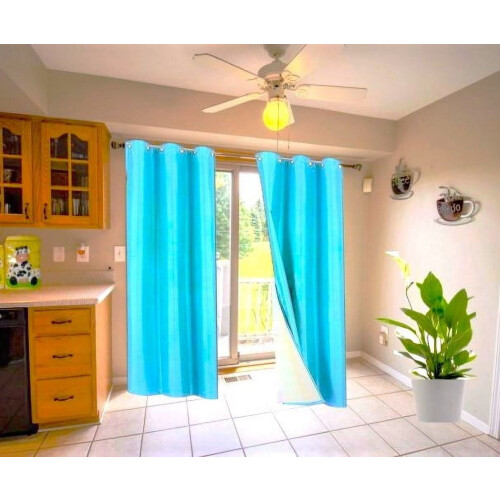K32 Turquoise Blackout Curtain Panel Faux Lined Silver