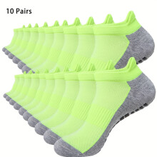 (Green, XL-(EU-44-47)) 10 Pairs of Breathable Mesh Short Socks for Men And Women, Suitable for Pilates And Yoga, Featuring Terry Bottom
