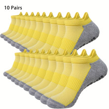 (Yellow, M-(EU-36-39)) 10 Pairs of Breathable Mesh Short Socks for Men And Women, Suitable for Pilates And Yoga, Featuring Terry Bottom