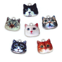 Pink Enamel Cat Earring Charms with Hole, 1 Pair