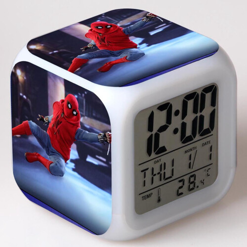 Ψηφιακό Ξυπνητήρι για Παιδιά με Σχεδίαση Spider-Man 7 Χρωμάτων LED
