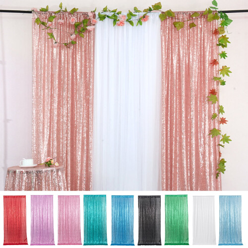 Pink sequin curtain solid color 2-panel set