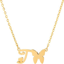 Luxe, glanzende roestvrijstalen choker-ketting met vlinderhanger in de vorm van een letter, perfect te combineren met gepersonaliseerde