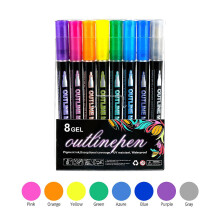 Mouliraty Dubbellinjekonturpennor Markerpennor För Markeringspennor Målning Glitterpennor För Gästbok 8ml (8 Färger)