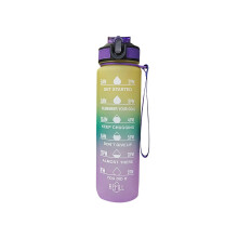 MuYan 1L waterfles met tijdmarkering en rietje, motiverende hydratatietracker, lekvrije BPA-vrije kan, rietje met kleurverloop