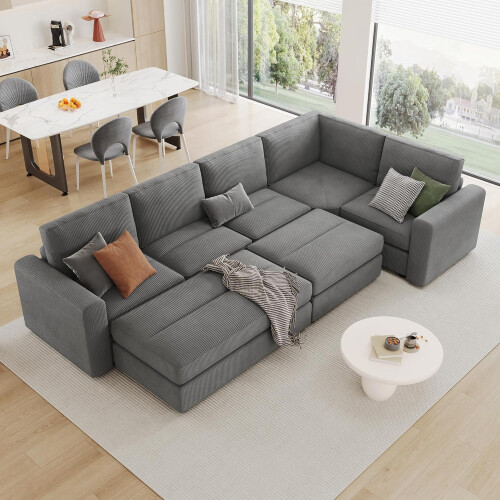 LUCKHAO corduroy modular sectional sleeper sofa 7-seat 2