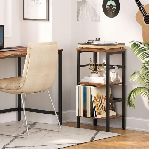 3-Tier Narrow Wooden Bookshelf Rustic Brown 1