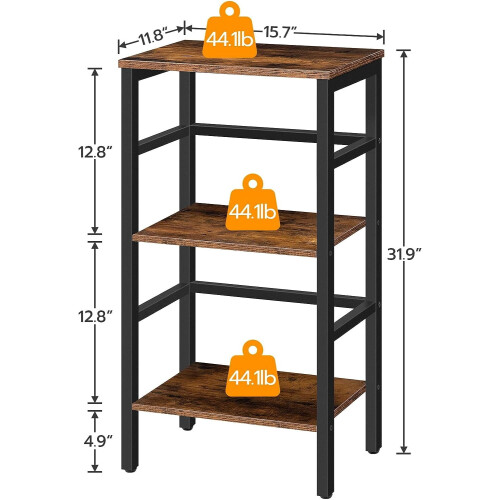 3-Tier Narrow Wooden Bookshelf Rustic Brown 2