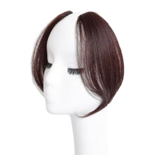 Parte delantera de cabello natural castaño con flequillo largo a los lados.