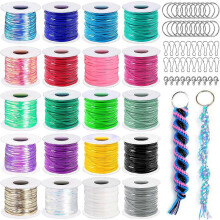 Boondoggle Lanyard String Kit with 20 Rolls Plastic Lacing Cord and 50Pcs Keychain Lanyard Accessories, Gimp String Weaving Kit for Key
