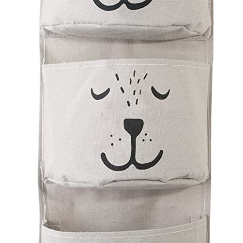 Cotton Linen Bear Storage Bag with 3 Pockets Grey 2