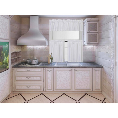 White K3 Kitchen Bathroom Curtain Set 3PC