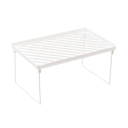 White wire stacking shelf foldable space-saving 3-tier