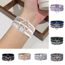 Women's Faux Leather Heart Charm Bracelet Grey