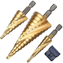 3PCS Spiral Grooved Step Drill Bit, 4-12/20/32mm HSS Titanium Coated High Speed Steel Step Metal Drill Bit for Drilling in Steel