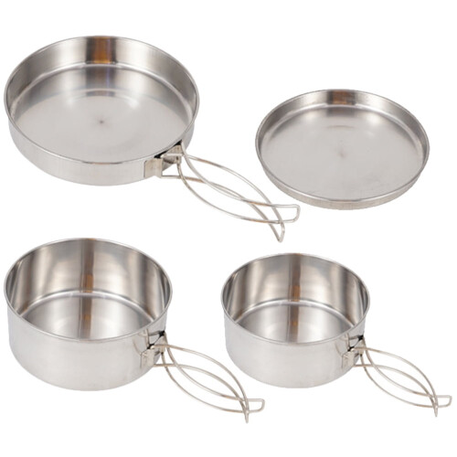 Conjunto de panelas e frigideiras para camping em aço inoxidável (1 conjunto)