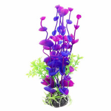 Decoração artificial roxa para aquário com plantas aquáticas.