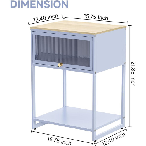 Blue Nightstand with Storage Drawer 1 Drawer 2