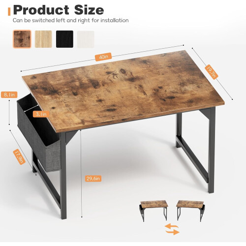 Wood Computer Desk 40 Inch Modern Simple Rustic Brown 2