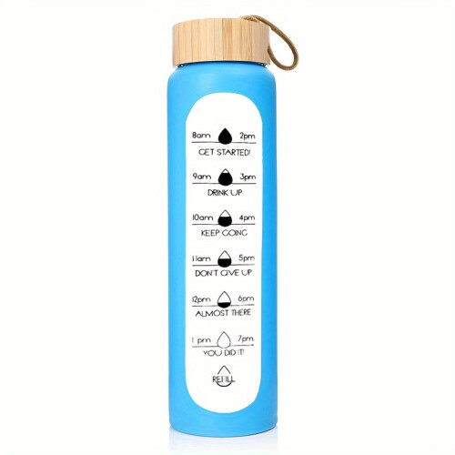 Γυάλινο μπουκάλι νερού SHAOSZC32oz με καπάκι από μπαμπού, θήκη σιλικόνης και ατσάλινο 1